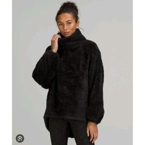 Lululemon Warmth Restore Long Pullover Black Size 8 Fuzzy Fleece High Neck Heavy